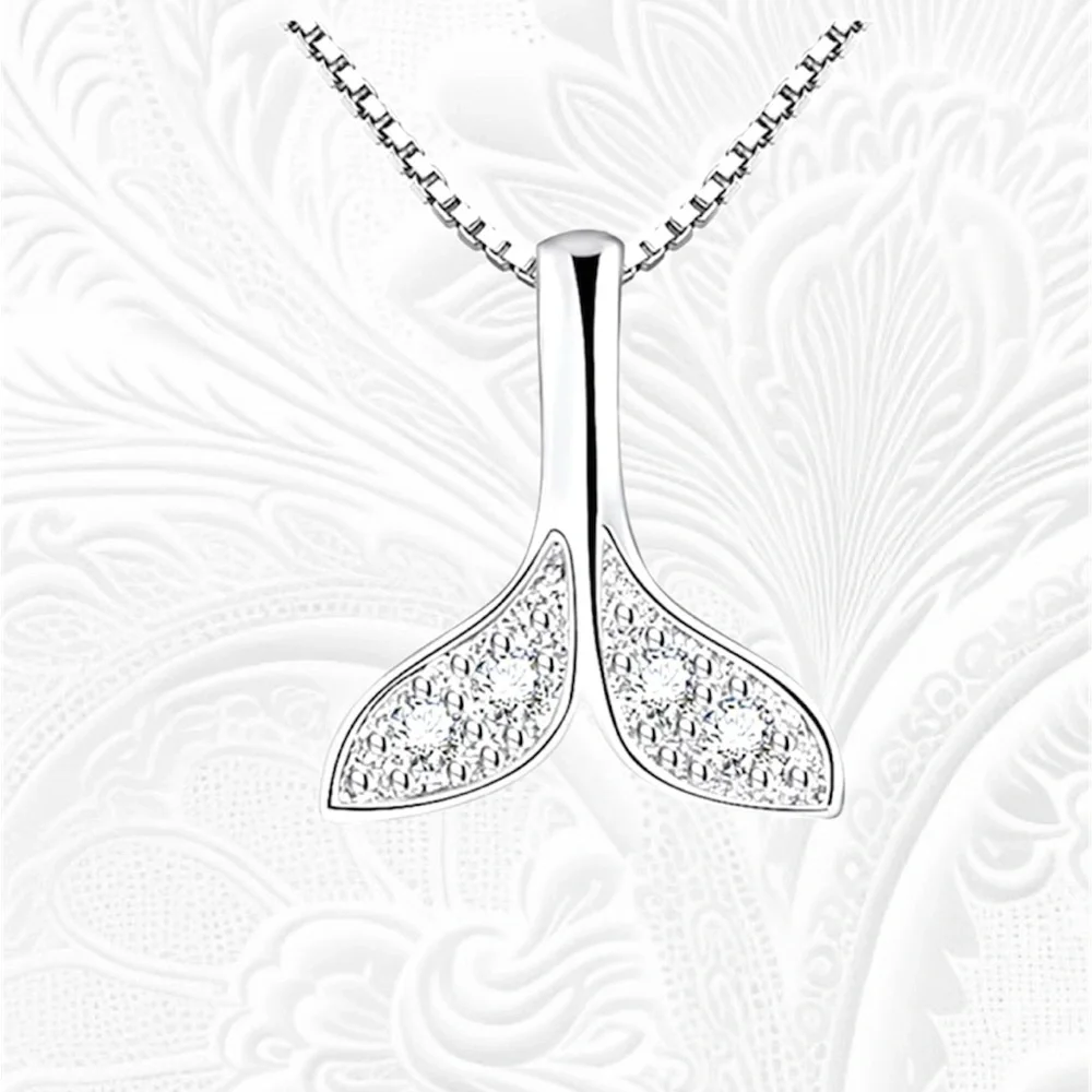 Silver Mermaid Tail Necklace Nautical whale tail  925silver pl 18